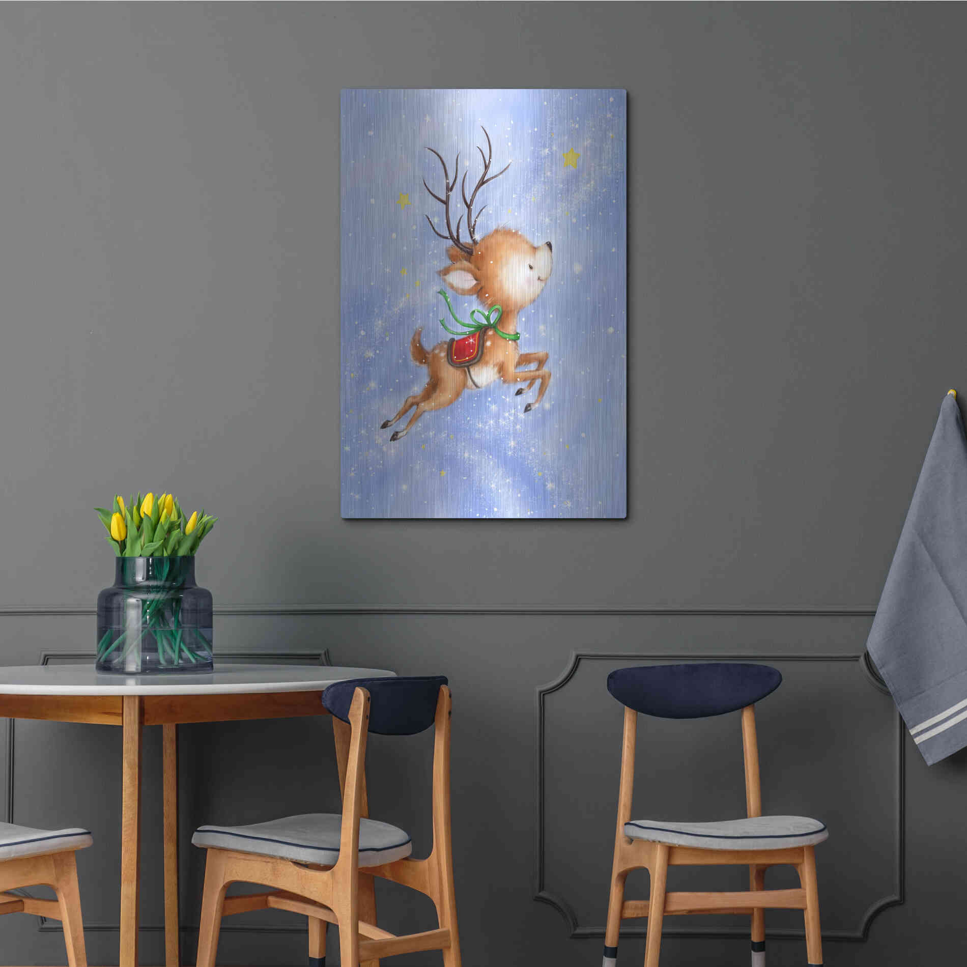 Luxe Metal Art 'Flying Rudolph' by Makiko, Metal Wall Art,24x36