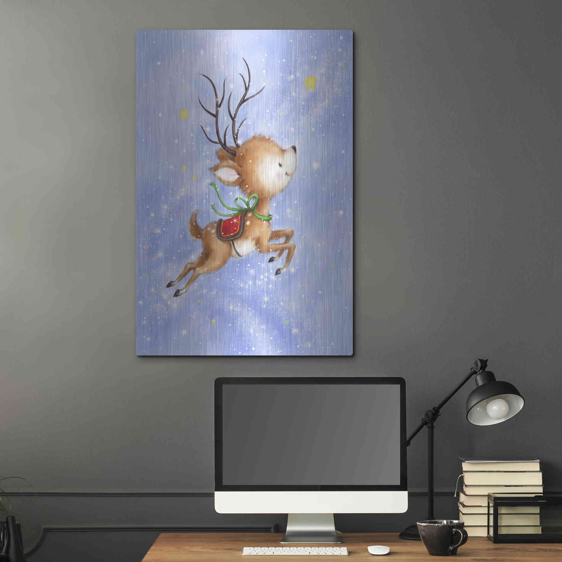 Luxe Metal Art 'Flying Rudolph' by Makiko, Metal Wall Art,24x36