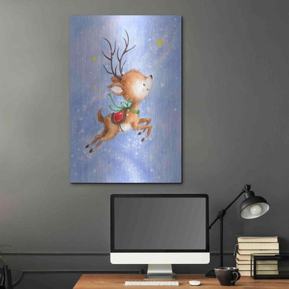 Luxe Metal Art 'Flying Rudolph' by Makiko, Metal Wall Art,24x36