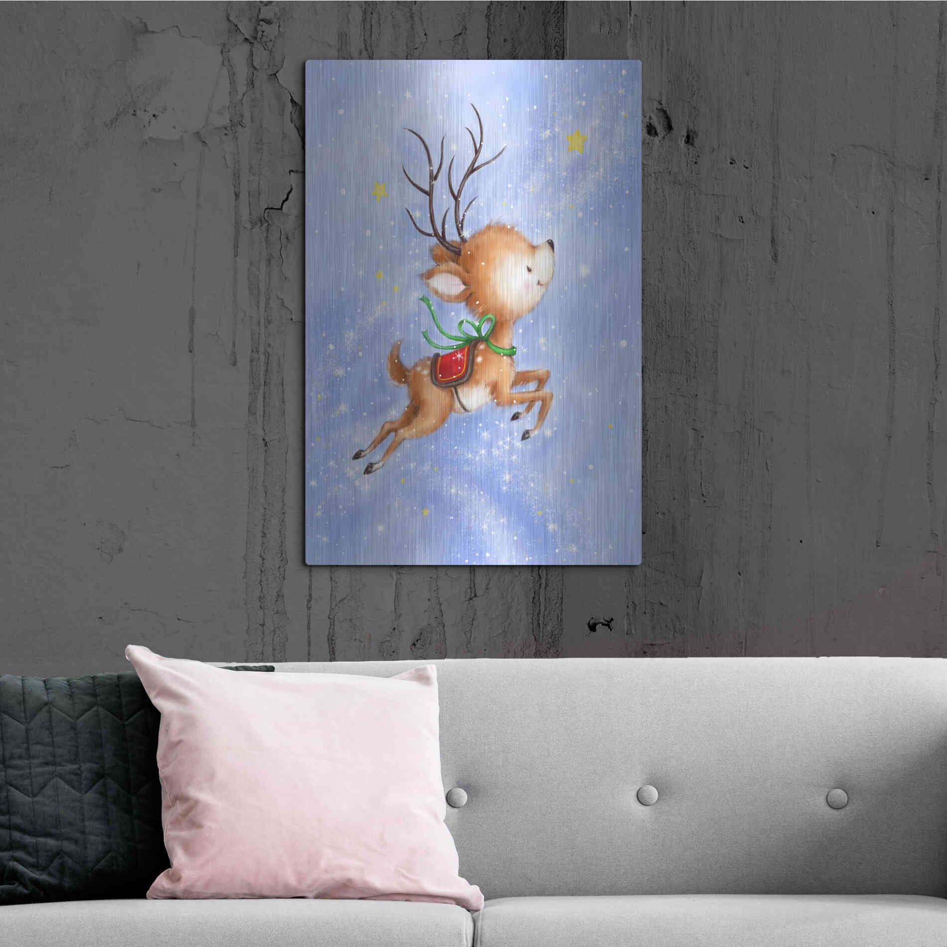 Luxe Metal Art 'Flying Rudolph' by Makiko, Metal Wall Art,24x36