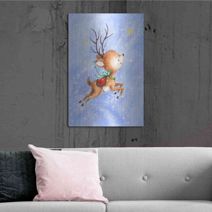 Luxe Metal Art 'Flying Rudolph' by Makiko, Metal Wall Art,24x36