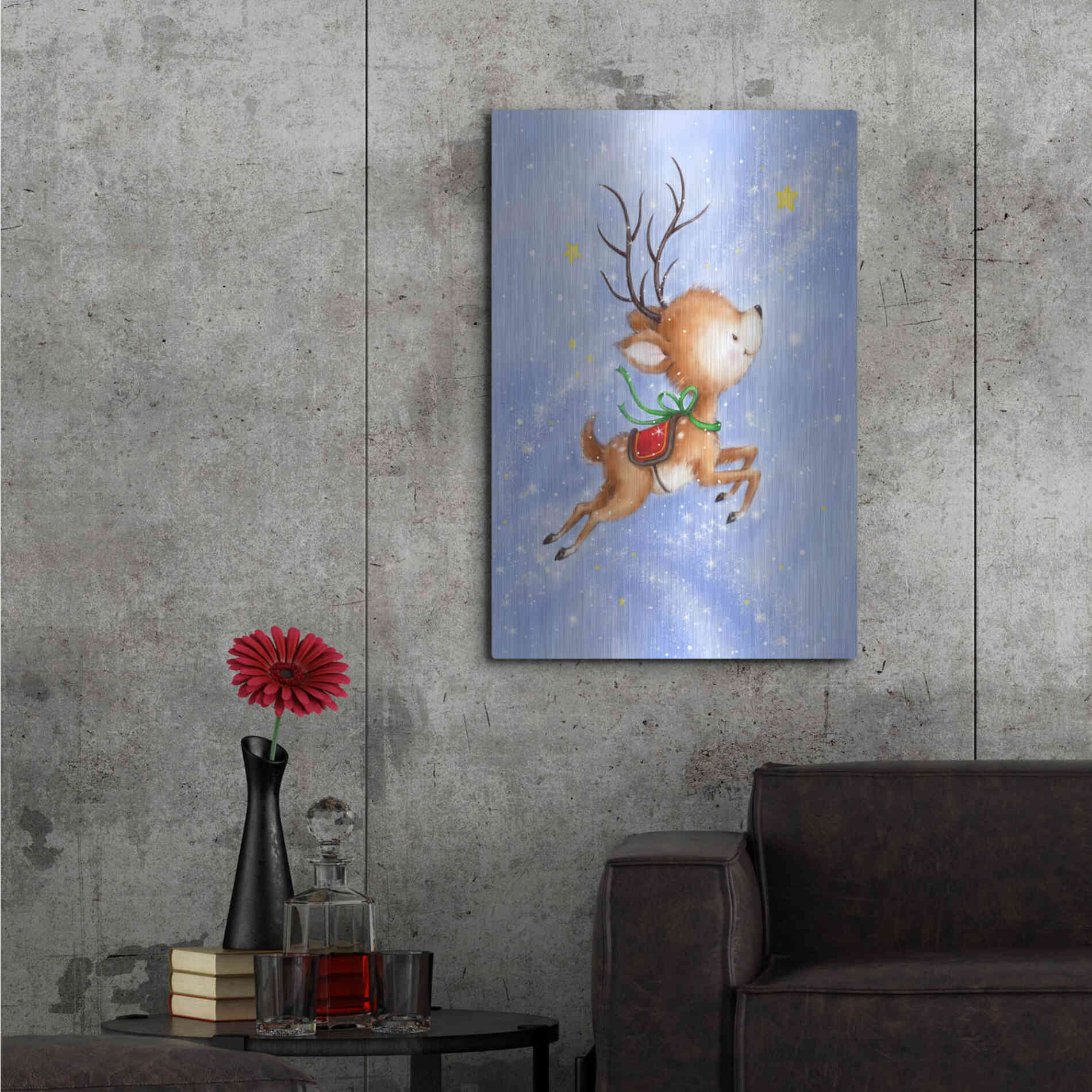 Luxe Metal Art 'Flying Rudolph' by Makiko, Metal Wall Art,24x36