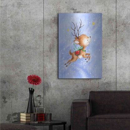 Luxe Metal Art 'Flying Rudolph' by Makiko, Metal Wall Art,24x36