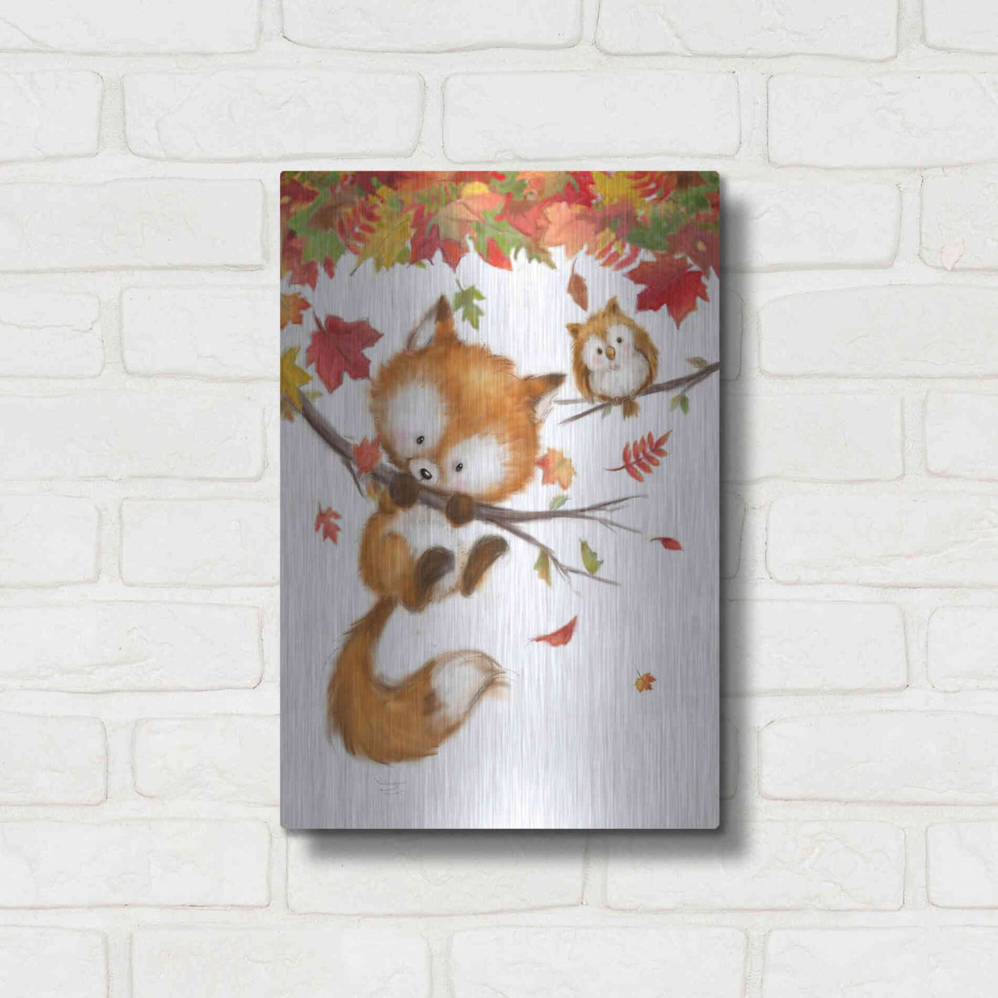 Luxe Metal Art 'Fox and Owl' by Makiko, Metal Wall Art,12x16
