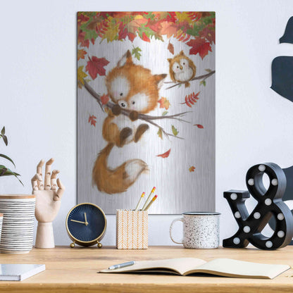 Luxe Metal Art 'Fox and Owl' by Makiko, Metal Wall Art,12x16