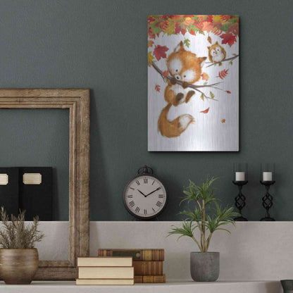 Luxe Metal Art 'Fox and Owl' by Makiko, Metal Wall Art,12x16