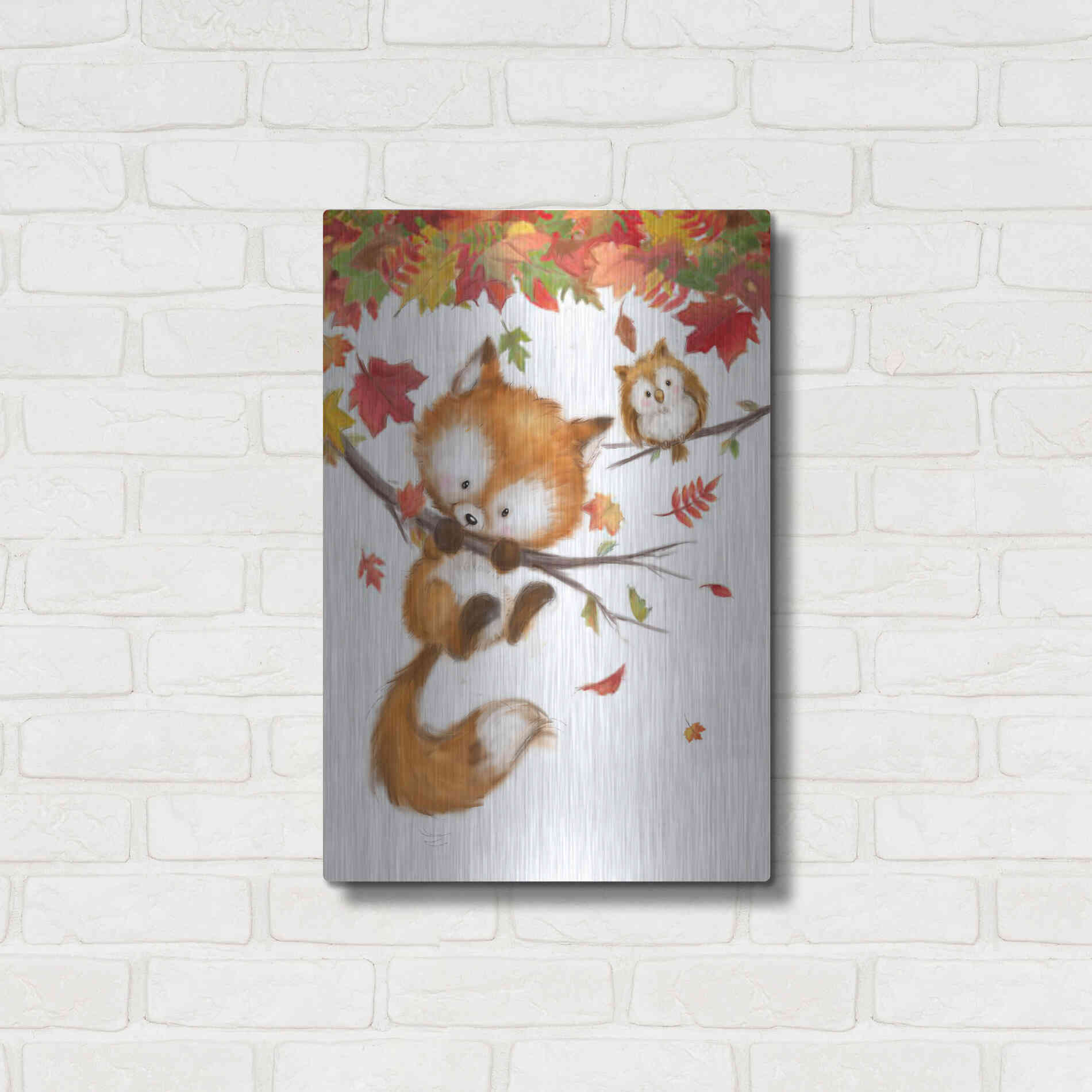 Luxe Metal Art 'Fox and Owl' by Makiko, Metal Wall Art,16x24
