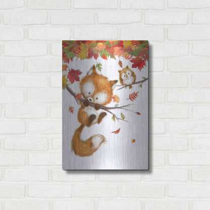 Luxe Metal Art 'Fox and Owl' by Makiko, Metal Wall Art,16x24
