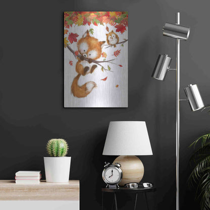 Luxe Metal Art 'Fox and Owl' by Makiko, Metal Wall Art,16x24