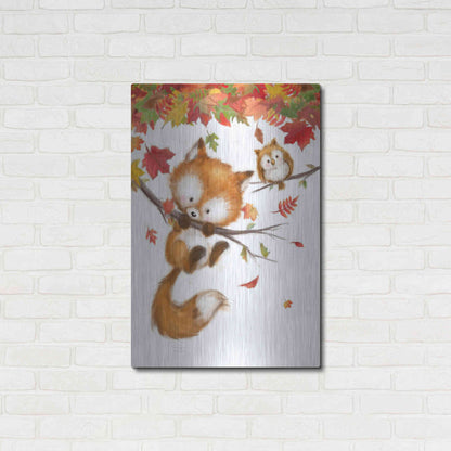 Luxe Metal Art 'Fox and Owl' by Makiko, Metal Wall Art,24x36