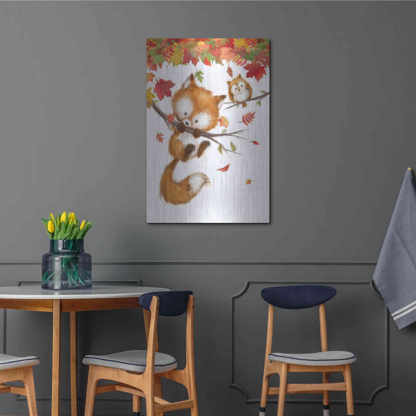 Luxe Metal Art 'Fox and Owl' by Makiko, Metal Wall Art,24x36