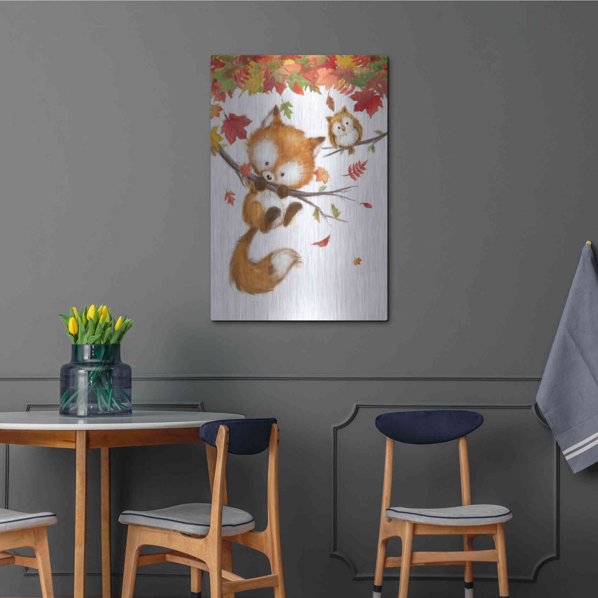 Luxe Metal Art 'Fox and Owl' by Makiko, Metal Wall Art,24x36