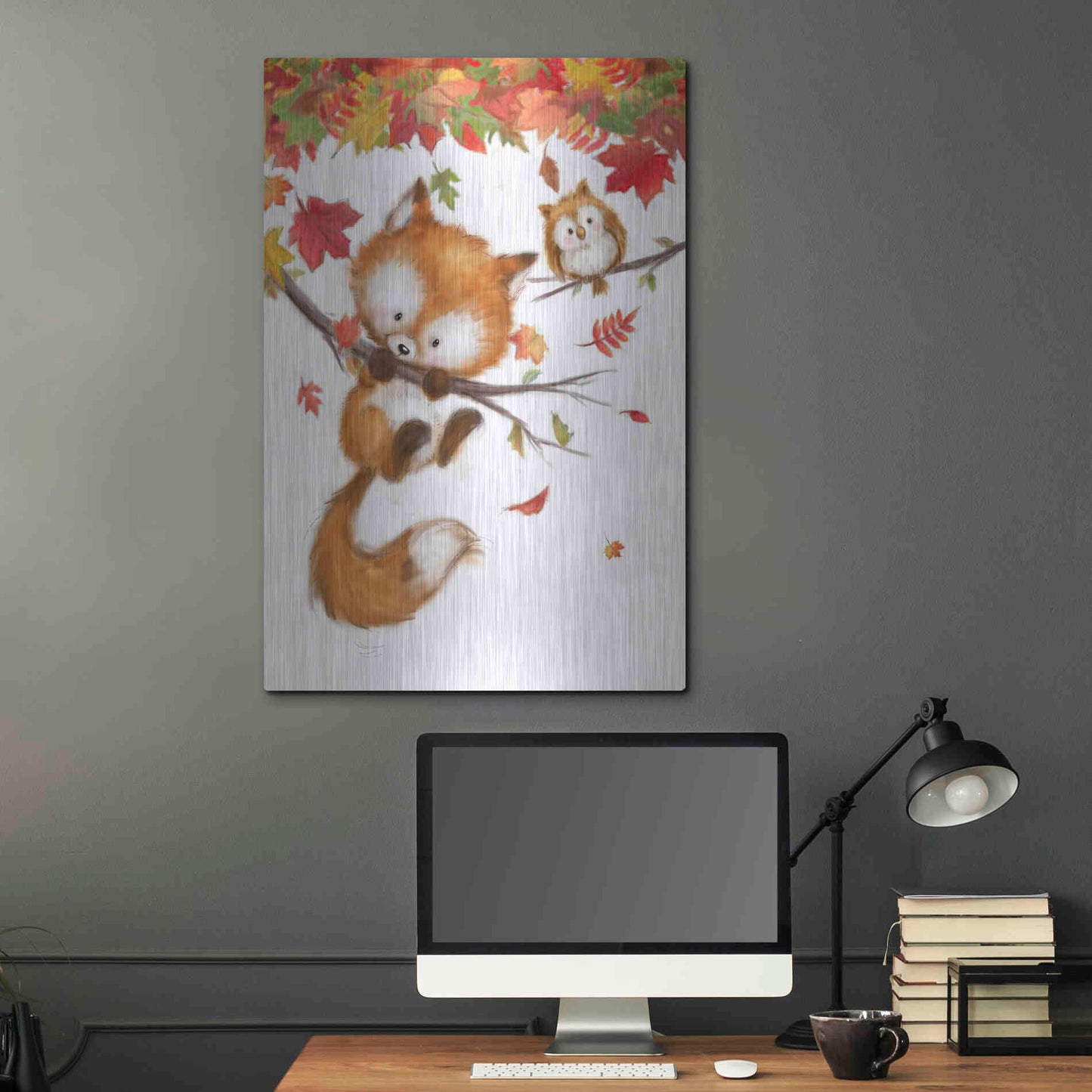 Luxe Metal Art 'Fox and Owl' by Makiko, Metal Wall Art,24x36
