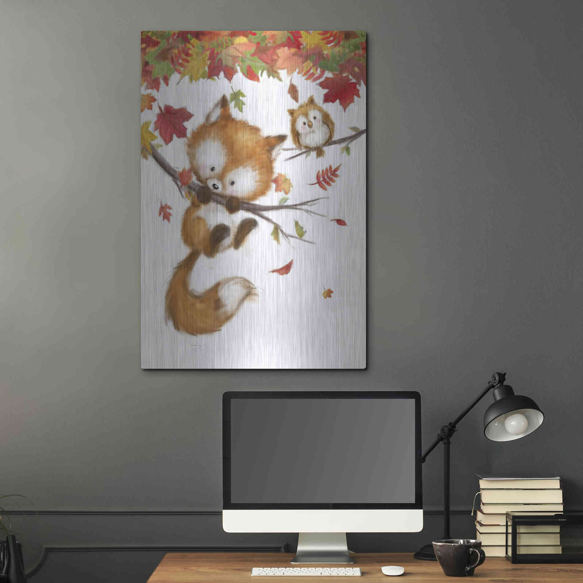 Luxe Metal Art 'Fox and Owl' by Makiko, Metal Wall Art,24x36