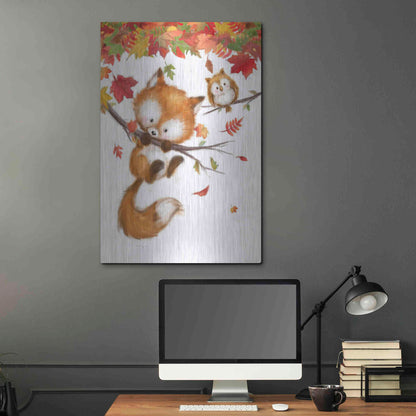 Luxe Metal Art 'Fox and Owl' by Makiko, Metal Wall Art,24x36