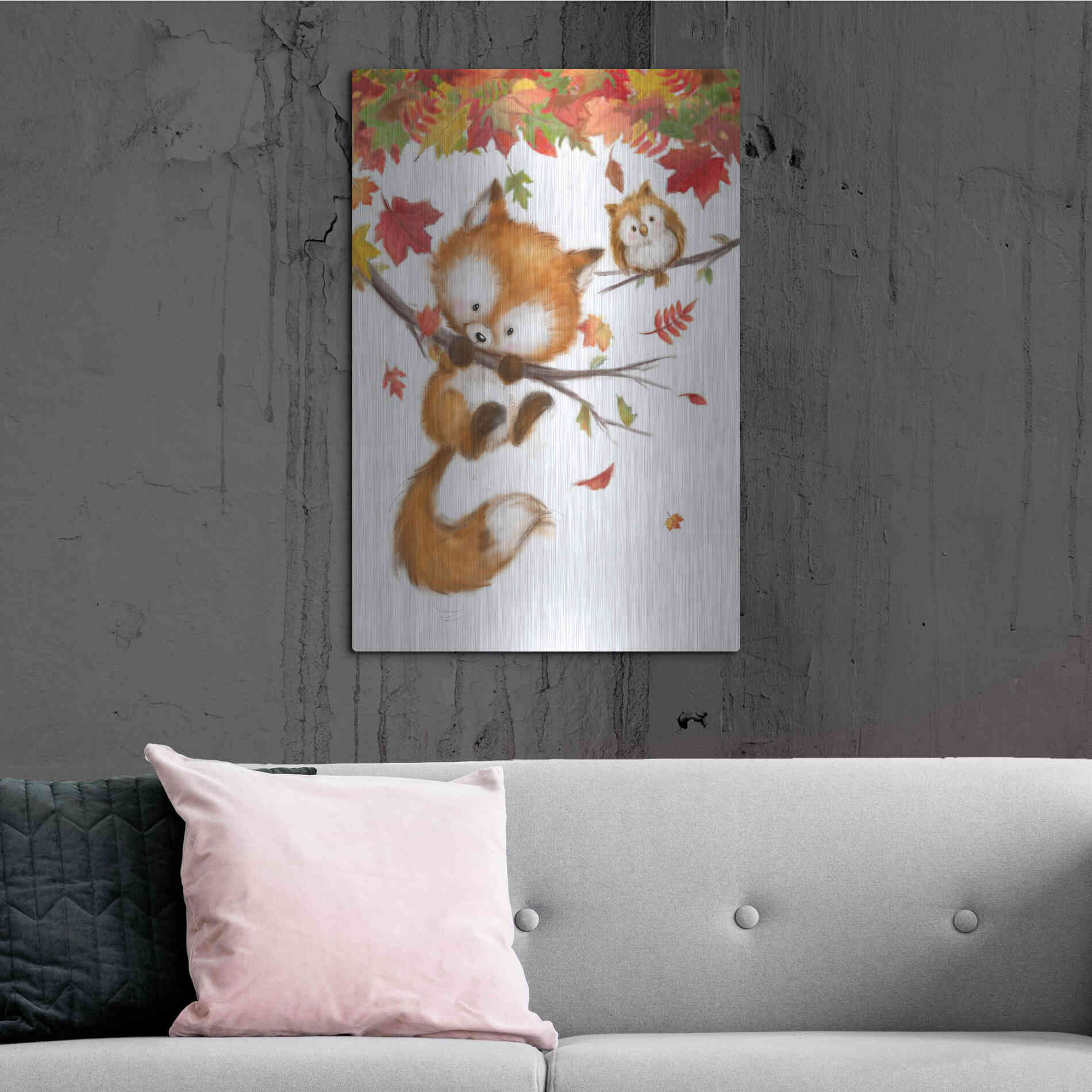Luxe Metal Art 'Fox and Owl' by Makiko, Metal Wall Art,24x36