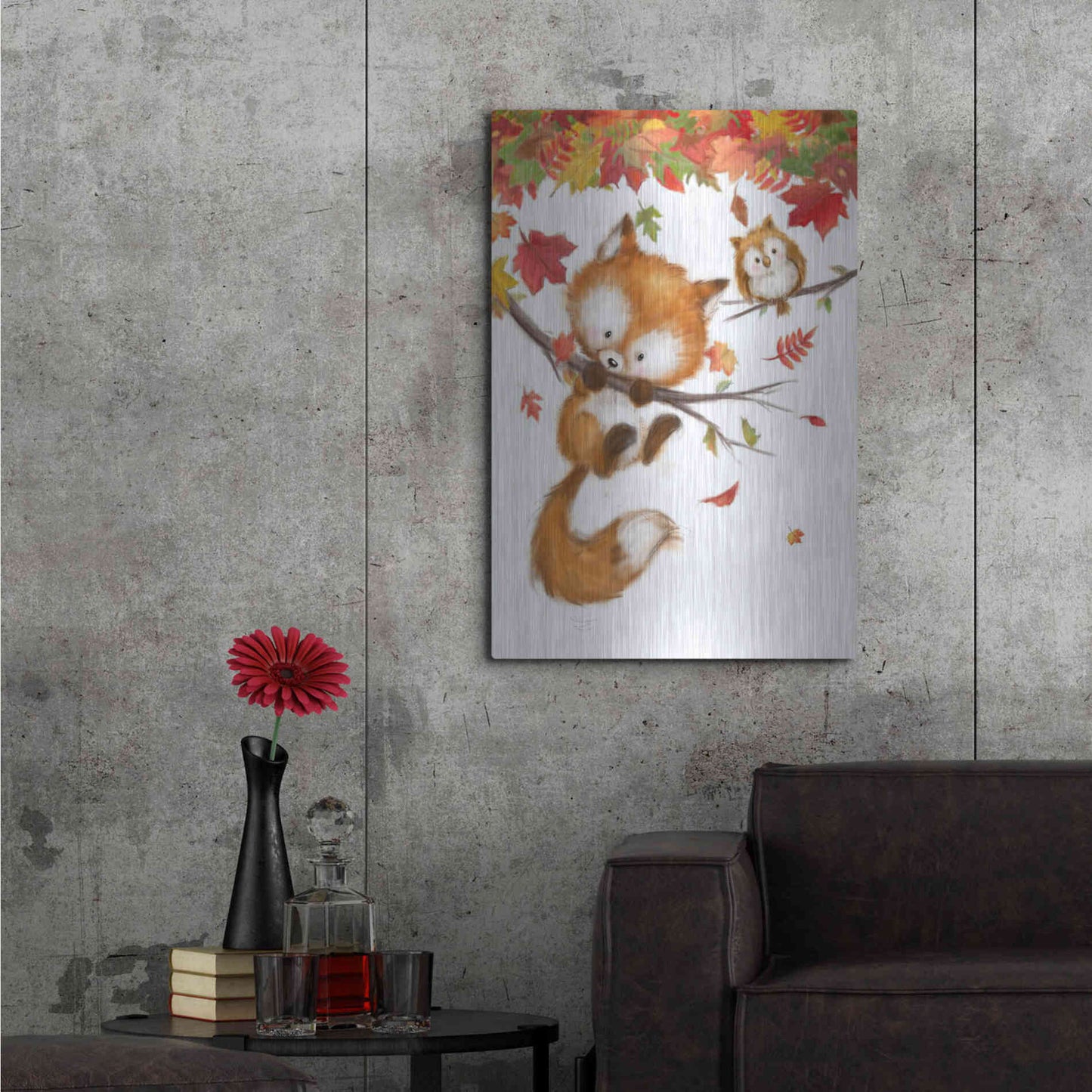 Luxe Metal Art 'Fox and Owl' by Makiko, Metal Wall Art,24x36