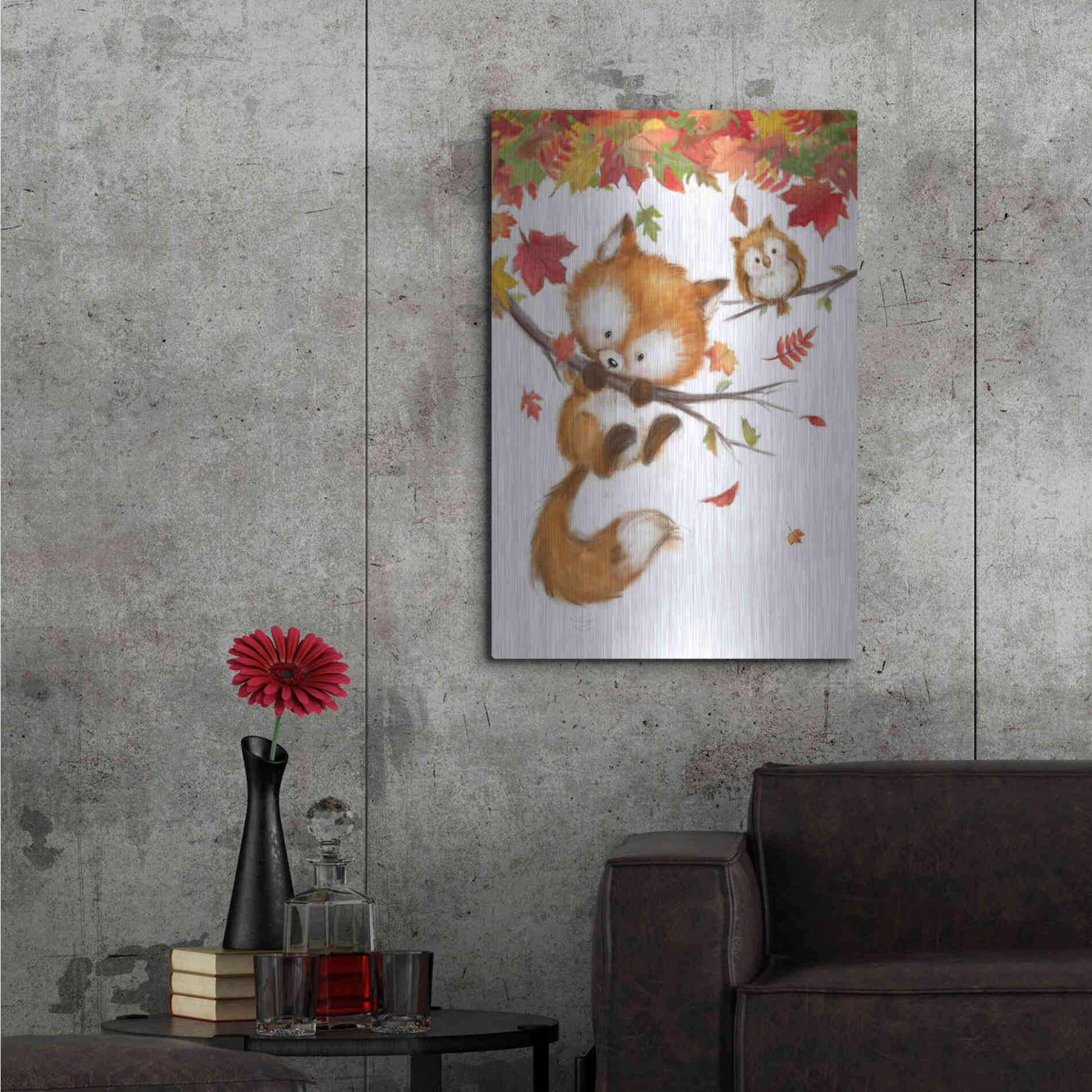 Luxe Metal Art 'Fox and Owl' by Makiko, Metal Wall Art,24x36