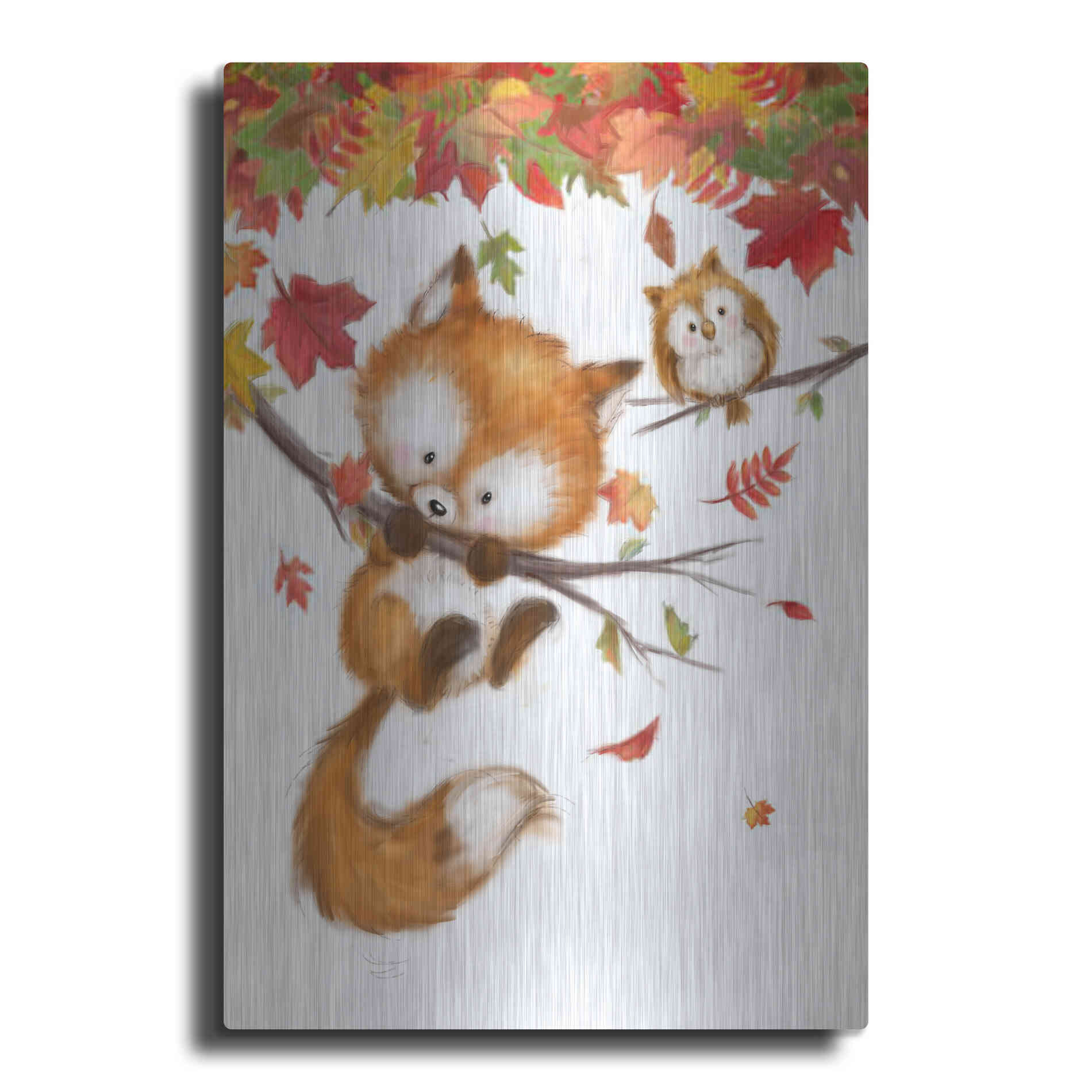 Luxe Metal Art 'Fox and Owl' by Makiko, Metal Wall Art