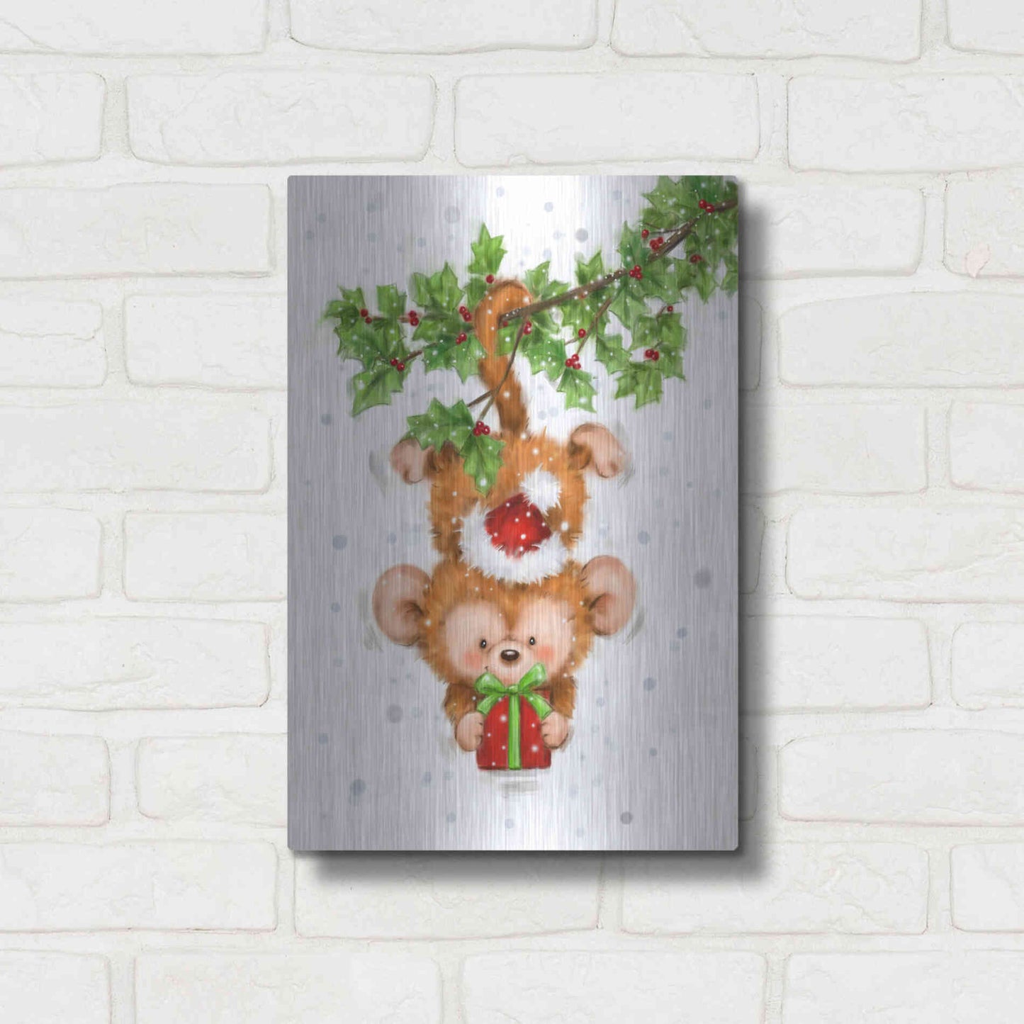Luxe Metal Art 'Monkey Christmas' by Makiko, Metal Wall Art,12x16
