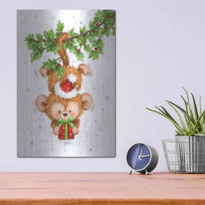Luxe Metal Art 'Monkey Christmas' by Makiko, Metal Wall Art,12x16