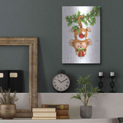 Luxe Metal Art 'Monkey Christmas' by Makiko, Metal Wall Art,12x16