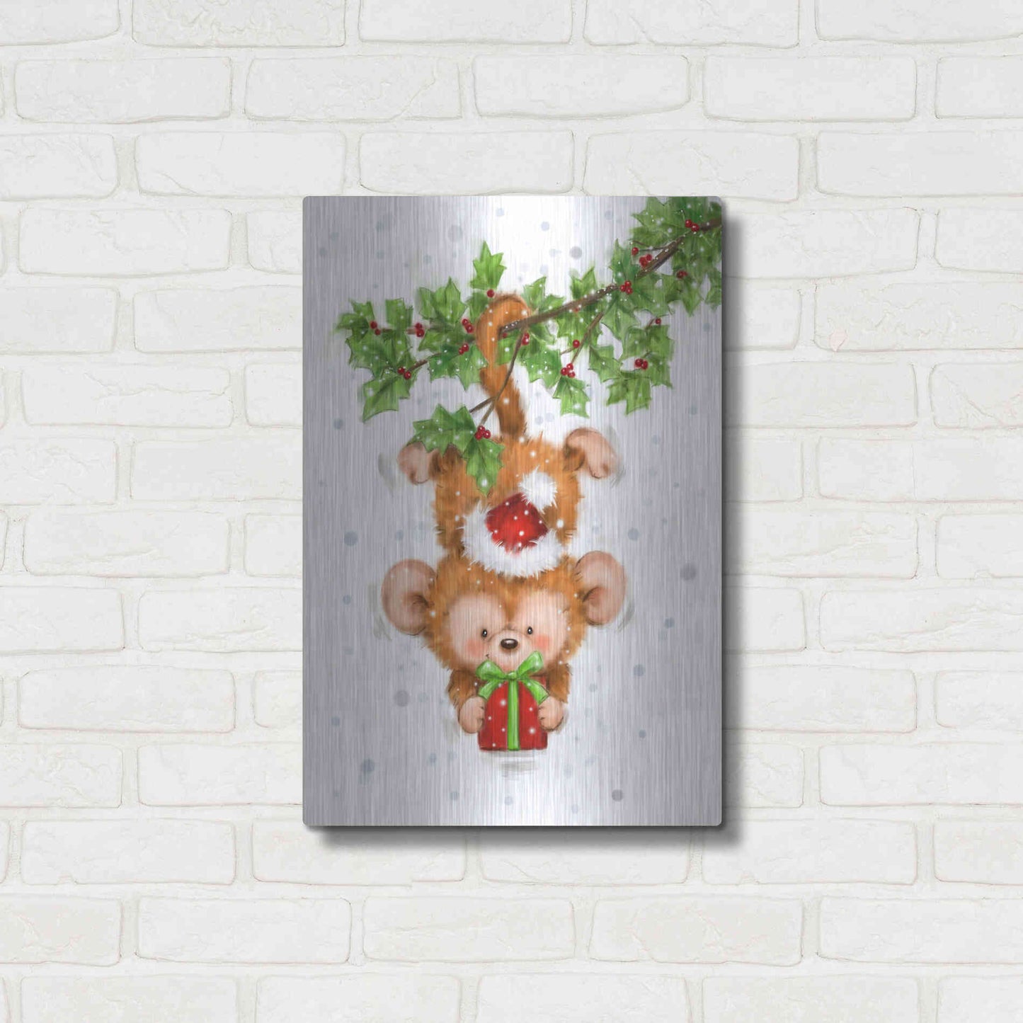 Luxe Metal Art 'Monkey Christmas' by Makiko, Metal Wall Art,16x24