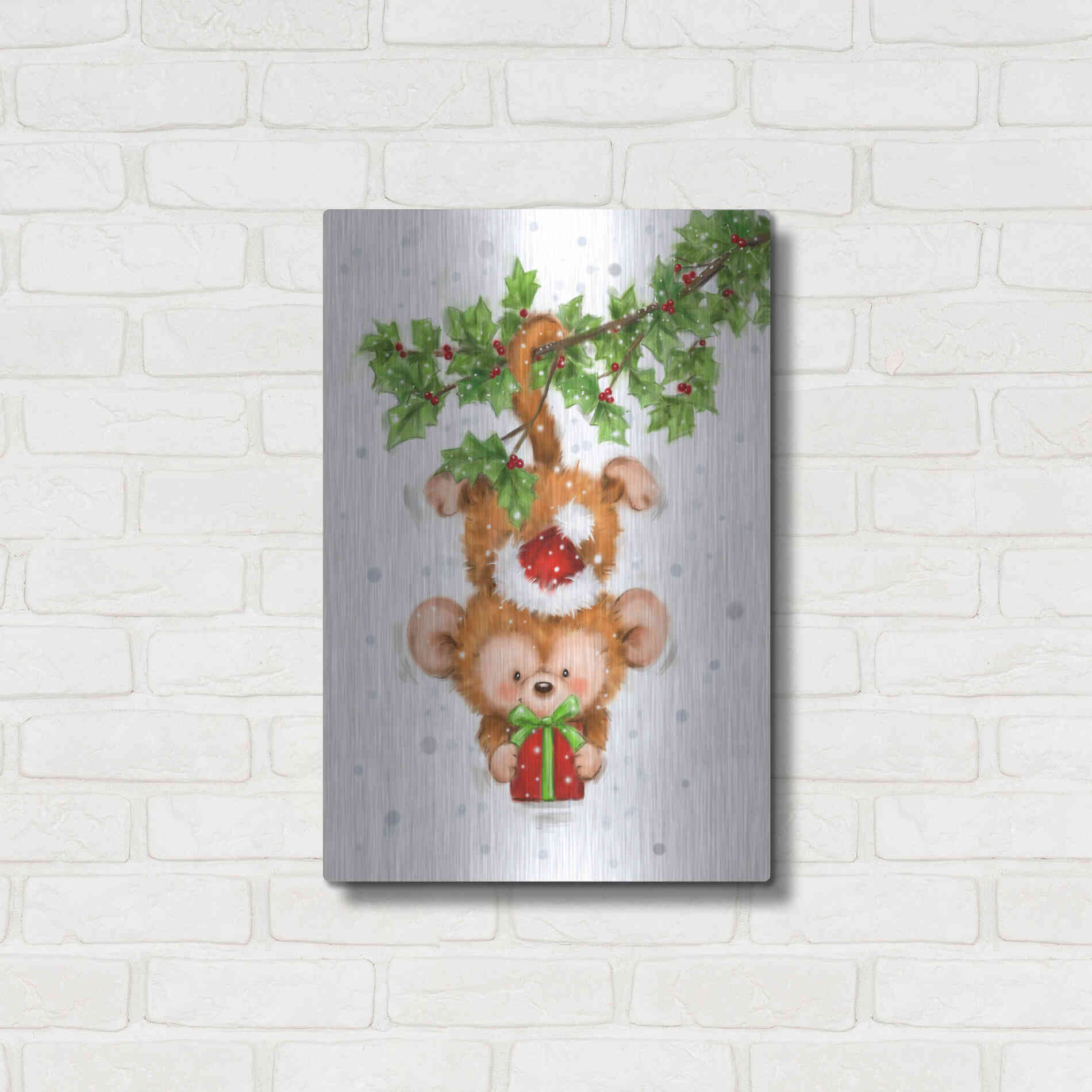 Luxe Metal Art 'Monkey Christmas' by Makiko, Metal Wall Art,16x24