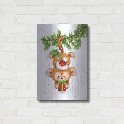 Luxe Metal Art 'Monkey Christmas' by Makiko, Metal Wall Art,16x24