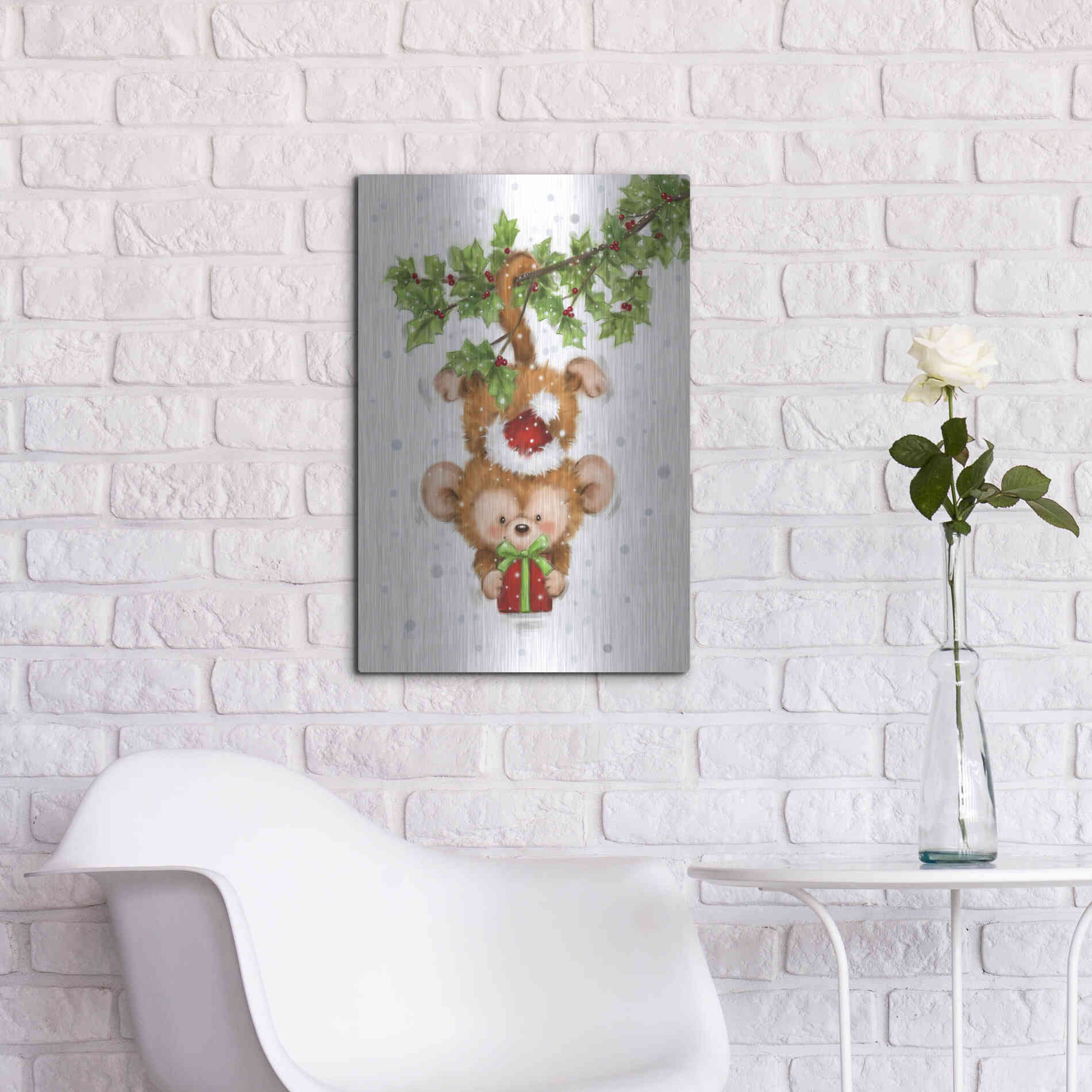 Luxe Metal Art 'Monkey Christmas' by Makiko, Metal Wall Art,16x24