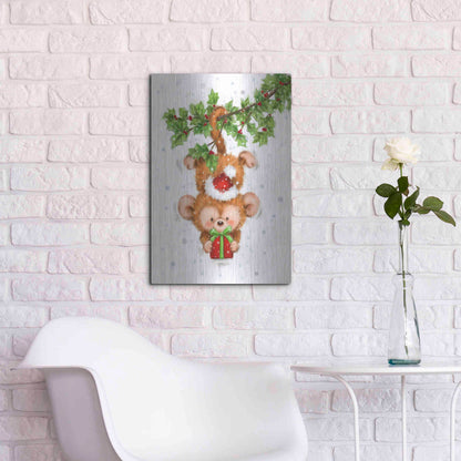 Luxe Metal Art 'Monkey Christmas' by Makiko, Metal Wall Art,16x24