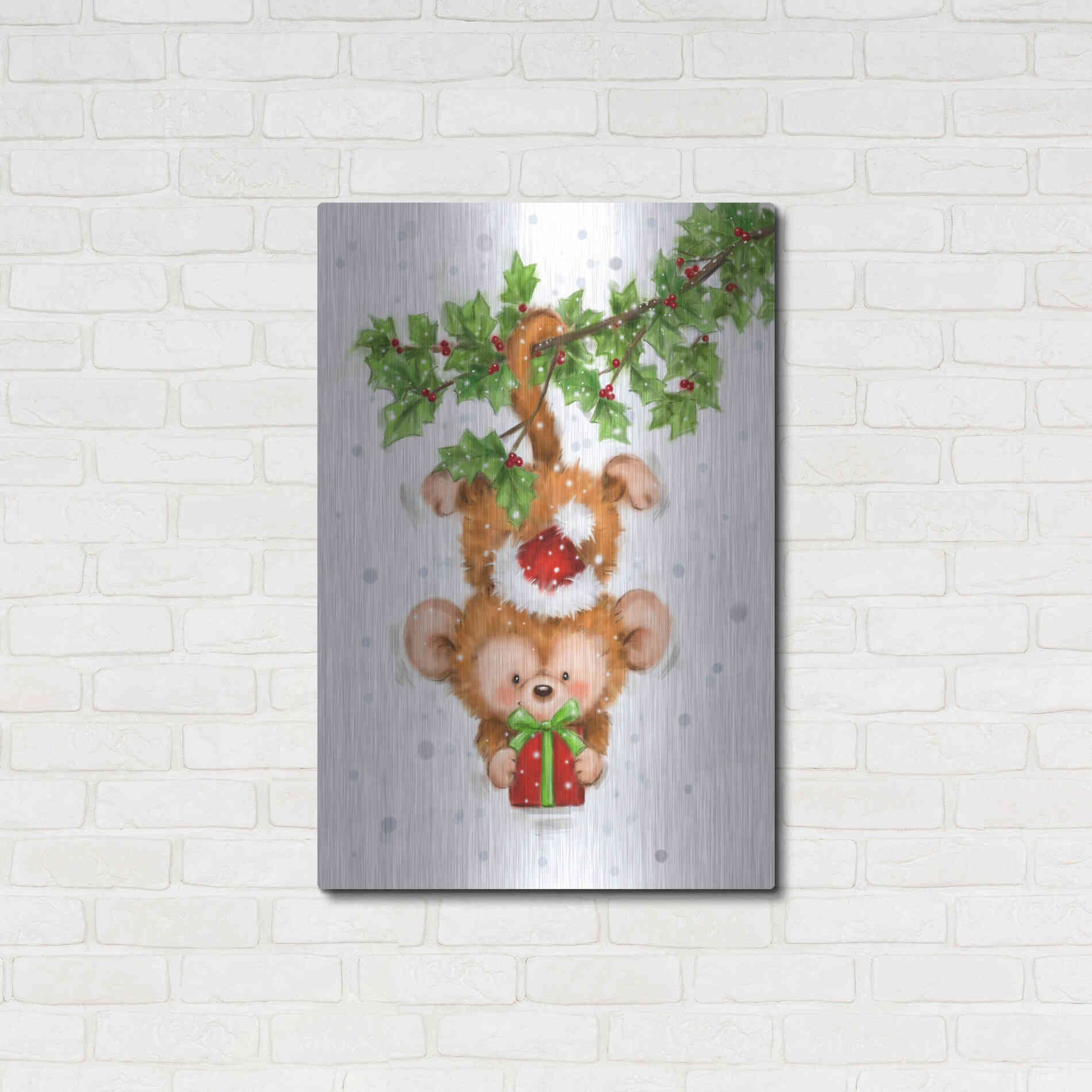Luxe Metal Art 'Monkey Christmas' by Makiko, Metal Wall Art,24x36