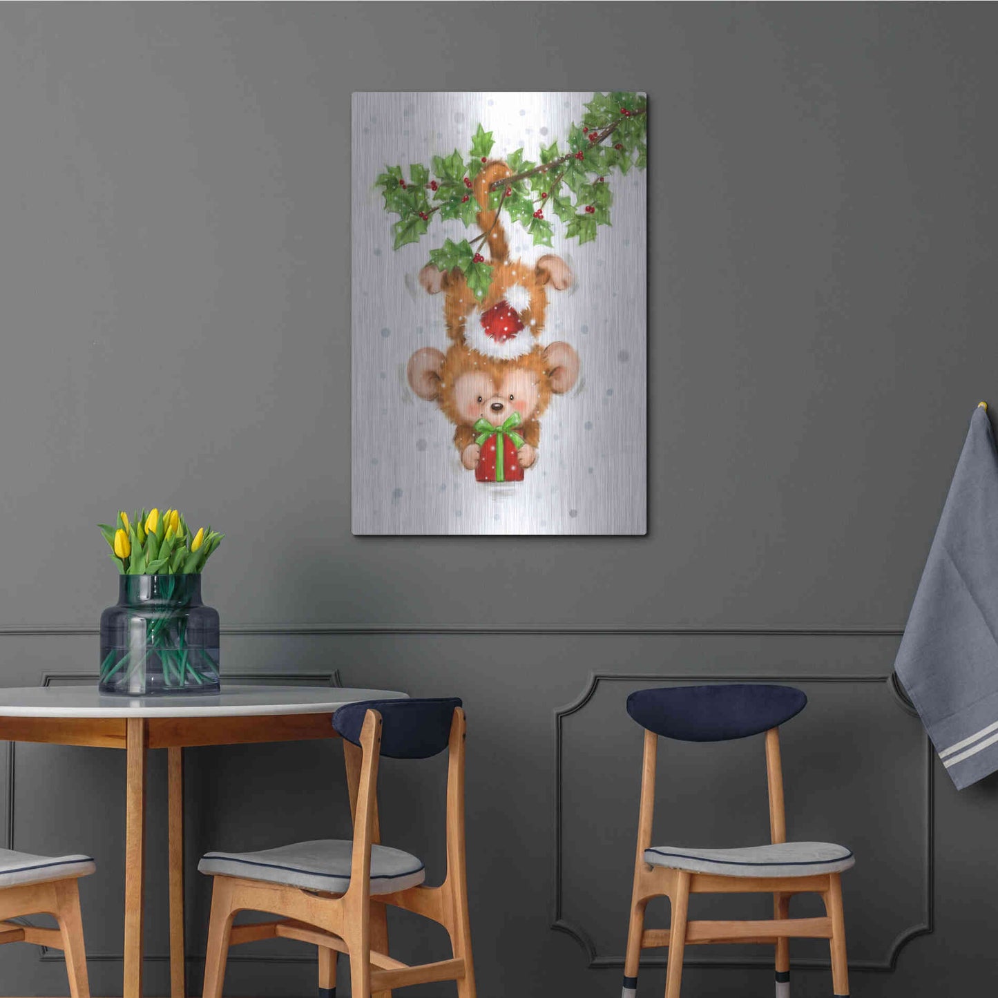 Luxe Metal Art 'Monkey Christmas' by Makiko, Metal Wall Art,24x36