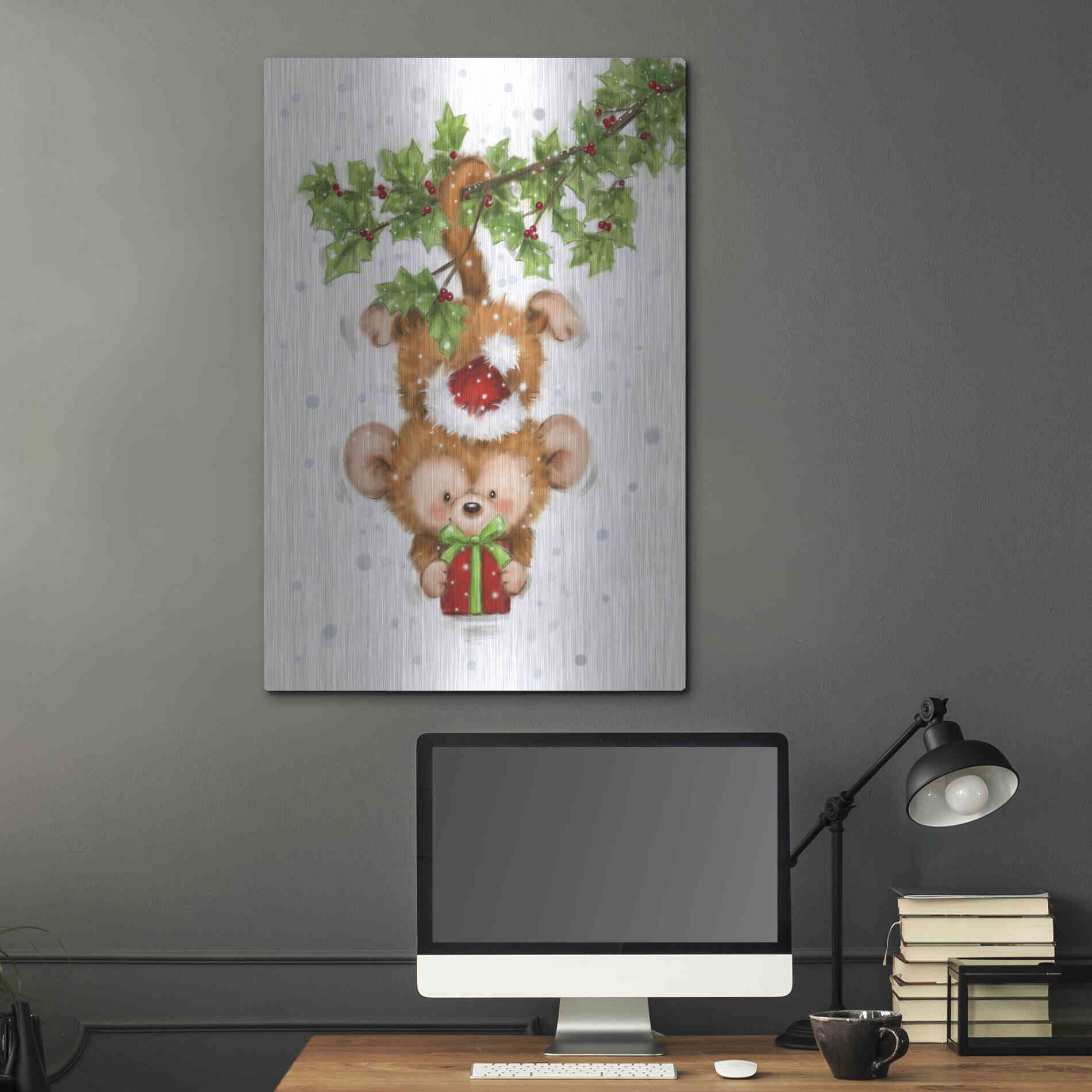 Luxe Metal Art 'Monkey Christmas' by Makiko, Metal Wall Art,24x36