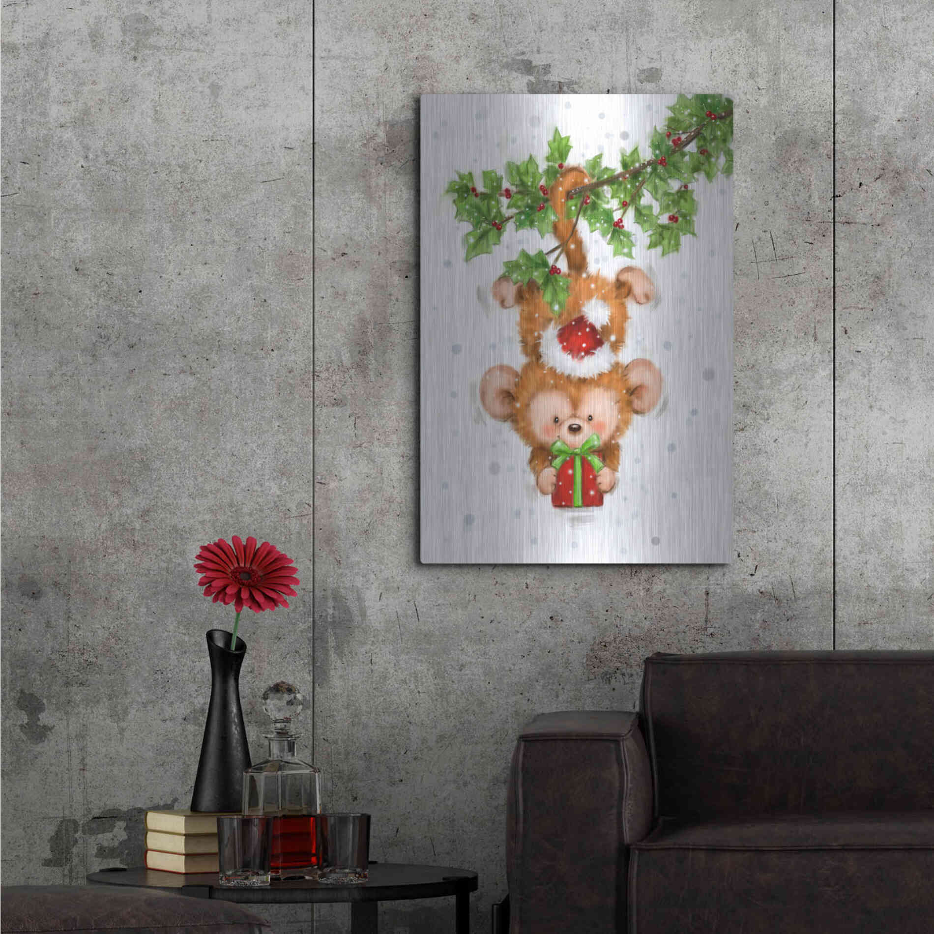 Luxe Metal Art 'Monkey Christmas' by Makiko, Metal Wall Art,24x36