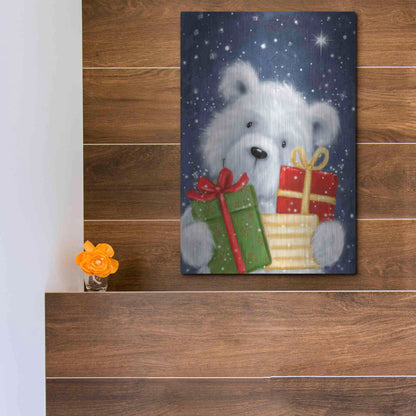 Luxe Metal Art 'Polar Bear and Presents' by Makiko, Metal Wall Art,12x16