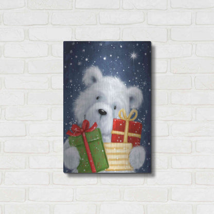 Luxe Metal Art 'Polar Bear and Presents' by Makiko, Metal Wall Art,16x24