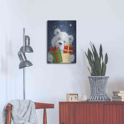 Luxe Metal Art 'Polar Bear and Presents' by Makiko, Metal Wall Art,16x24