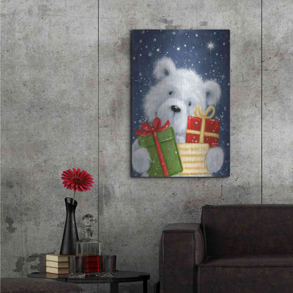 Luxe Metal Art 'Polar Bear and Presents' by Makiko, Metal Wall Art,24x36