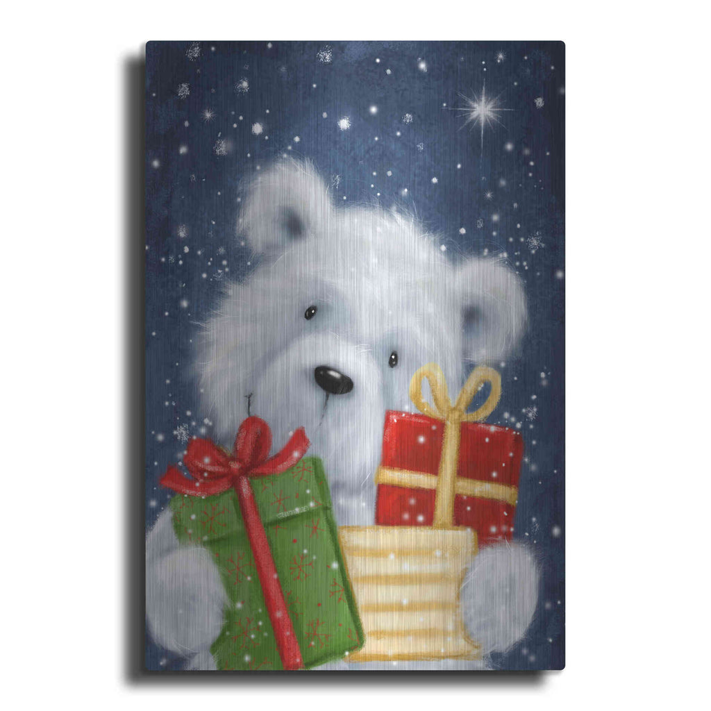 Luxe Metal Art 'Polar Bear and Presents' by Makiko, Metal Wall Art