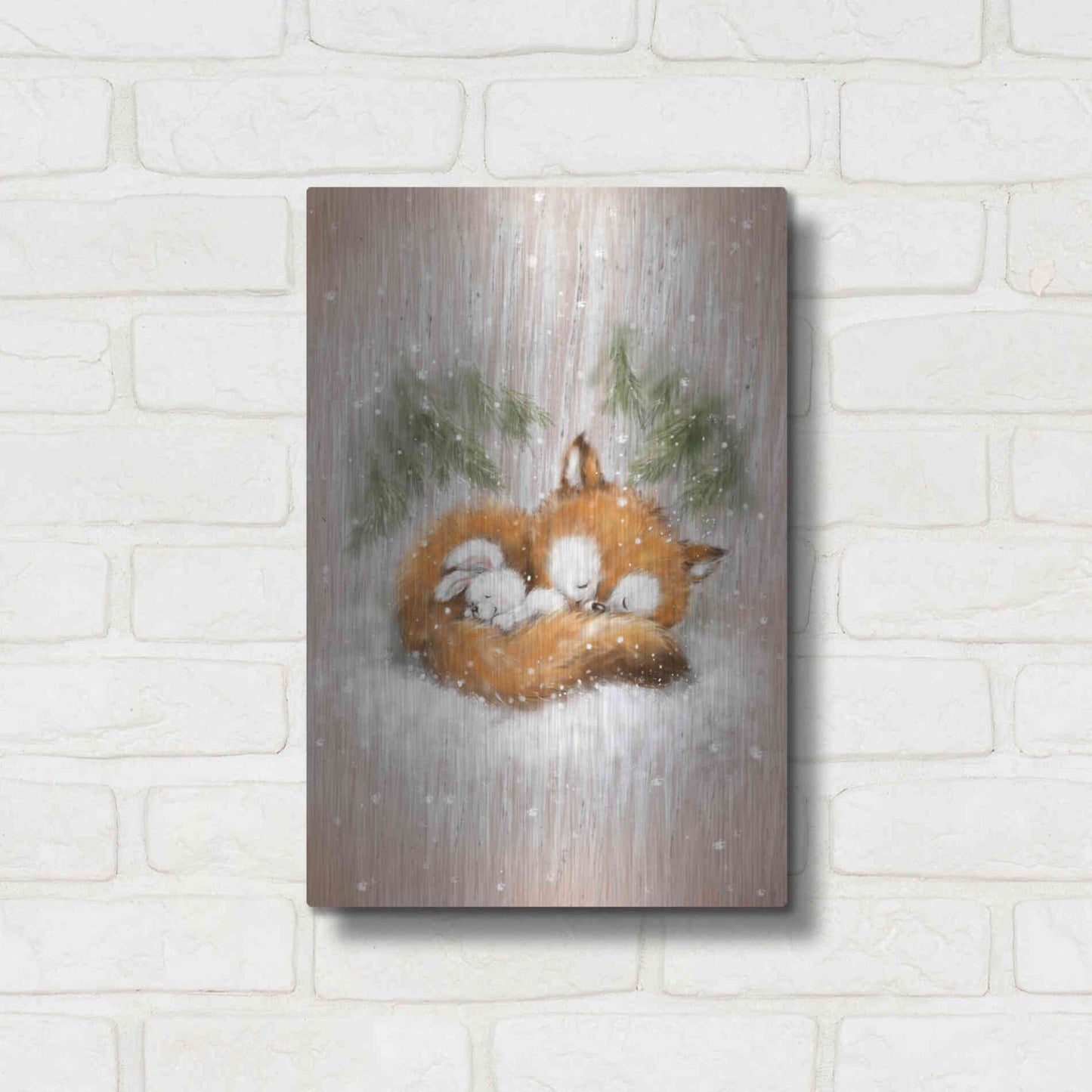 Luxe Metal Art 'Fox and Rabbit 2' by Makiko, Metal Wall Art,12x16