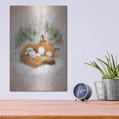 Luxe Metal Art 'Fox and Rabbit 2' by Makiko, Metal Wall Art,12x16