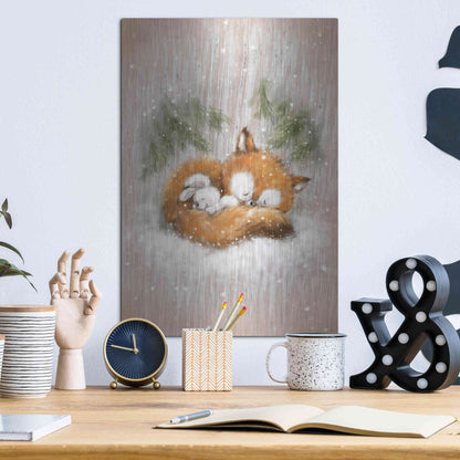Luxe Metal Art 'Fox and Rabbit 2' by Makiko, Metal Wall Art,12x16
