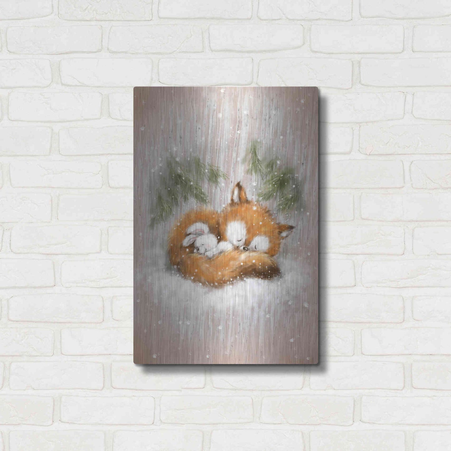 Luxe Metal Art 'Fox and Rabbit 2' by Makiko, Metal Wall Art,16x24