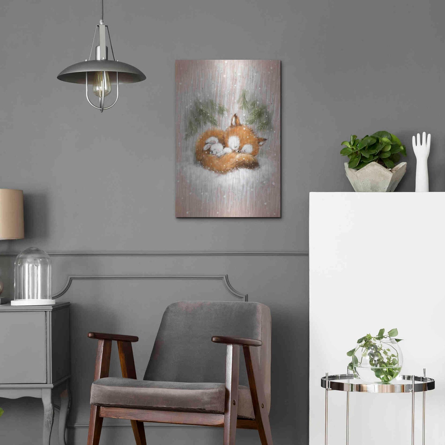 Luxe Metal Art 'Fox and Rabbit 2' by Makiko, Metal Wall Art,16x24