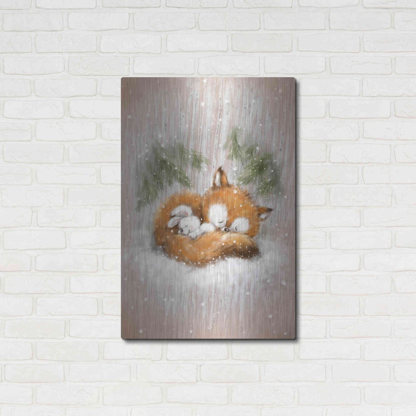 Luxe Metal Art 'Fox and Rabbit 2' by Makiko, Metal Wall Art,24x36