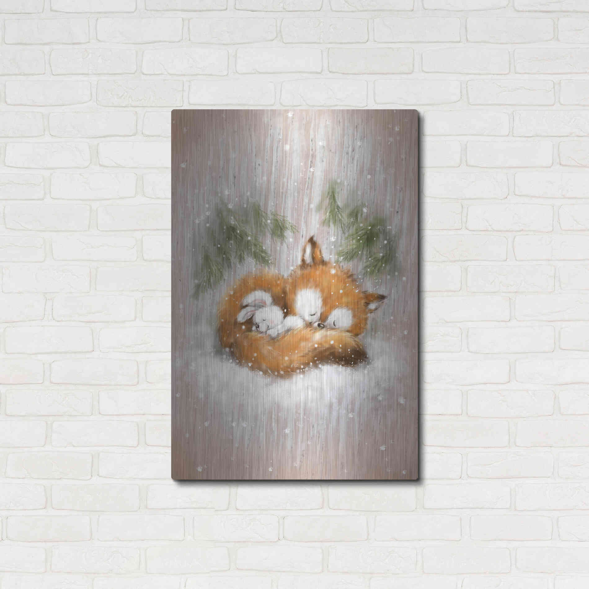 Luxe Metal Art 'Fox and Rabbit 2' by Makiko, Metal Wall Art,24x36