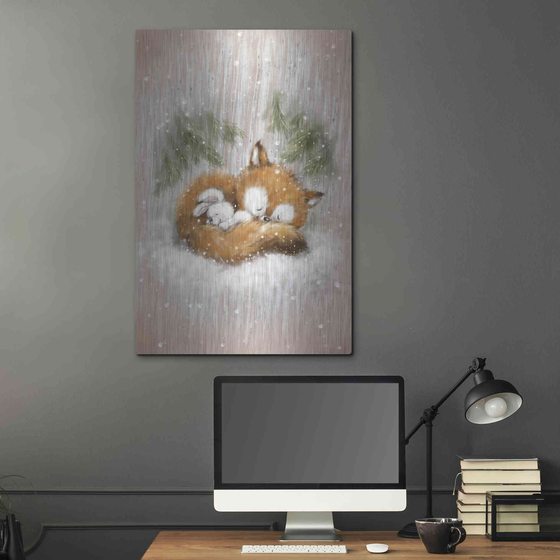Luxe Metal Art 'Fox and Rabbit 2' by Makiko, Metal Wall Art,24x36