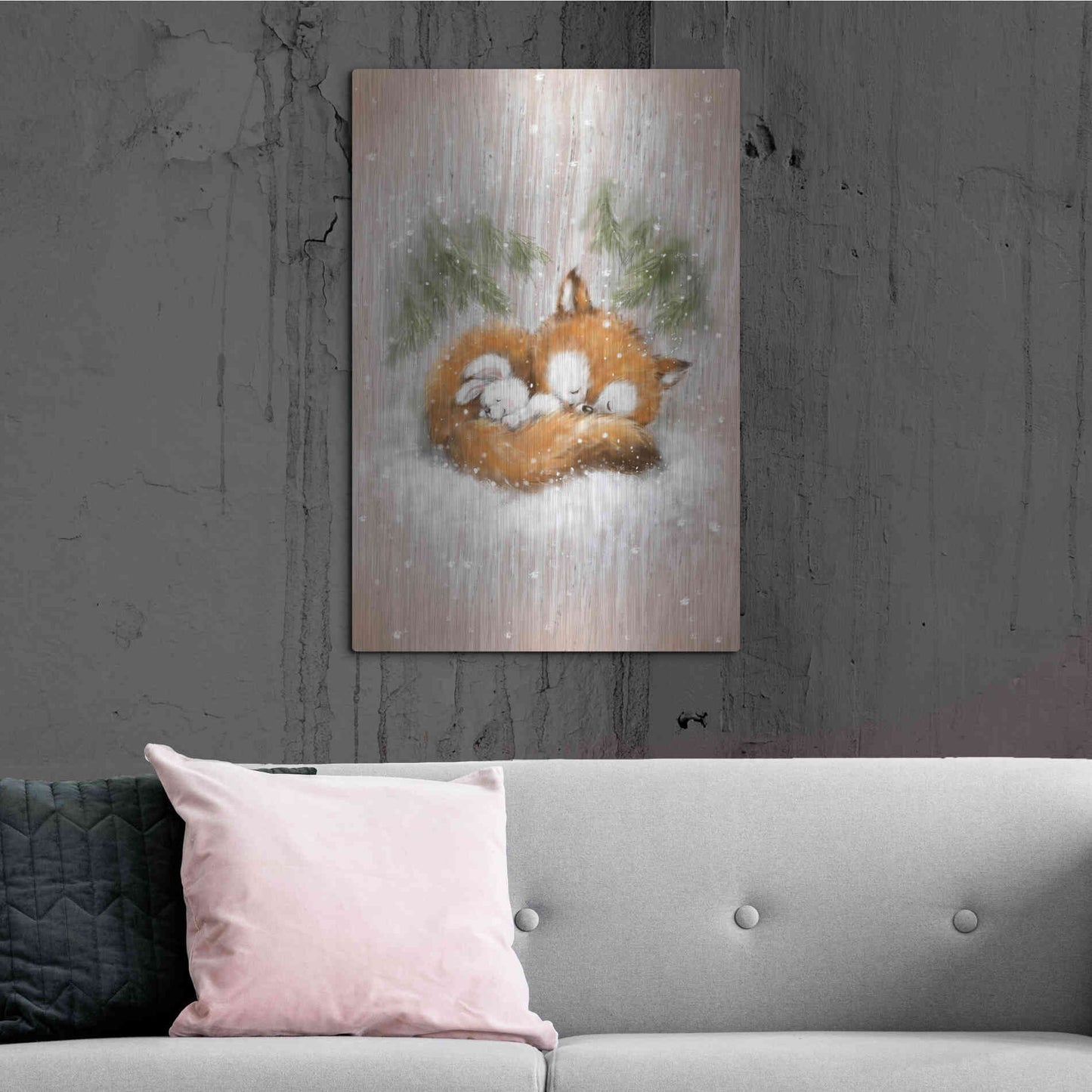 Luxe Metal Art 'Fox and Rabbit 2' by Makiko, Metal Wall Art,24x36