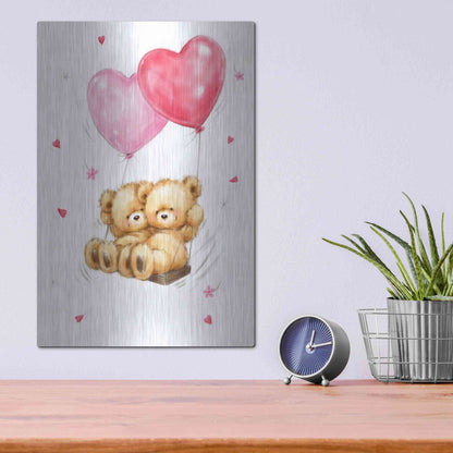 Luxe Metal Art 'Two Bears on Heart Swing' by Makiko, Metal Wall Art,12x16
